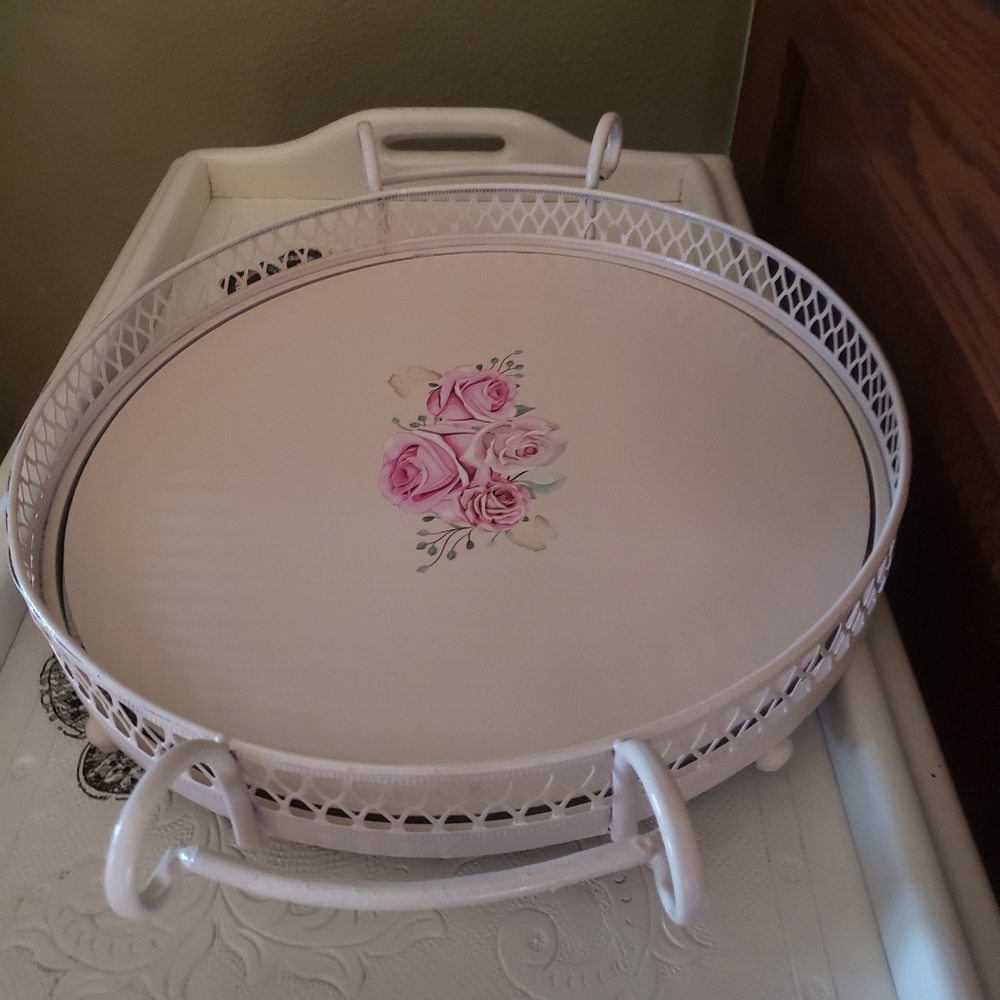 Vintage style framed floral tray
